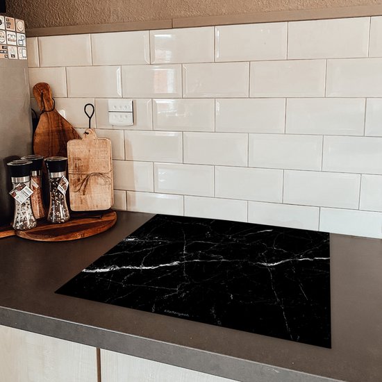 KitchenYeah® Protection plaque induction 58.3x51.3 cm - Noir - Blanc - Marbre - Protege plaque de cuisson - Couvre plaque induction - Protecteur d'induction - Cuisine