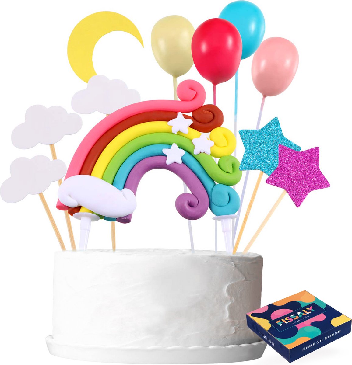 Fissaly® 15 Stuks Regenboog Happy Birthday Taarttopper & Caketopper Set – Taartversiering – Decoratie Topper