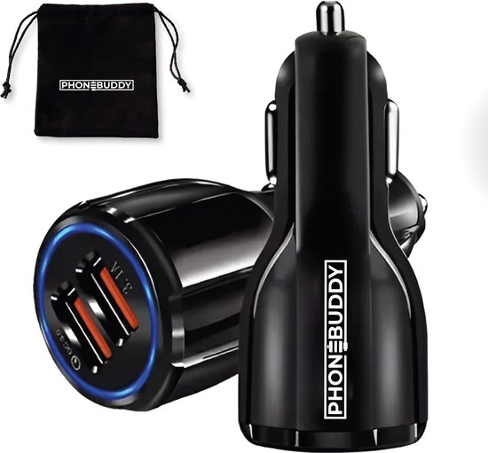 Phonebuddy 36W Snellader - Autolader - Auto oplader - telefoonlader - 2 USB Poorten - QC 3.1 12/24V - 4x sneller laden - autolader usb c