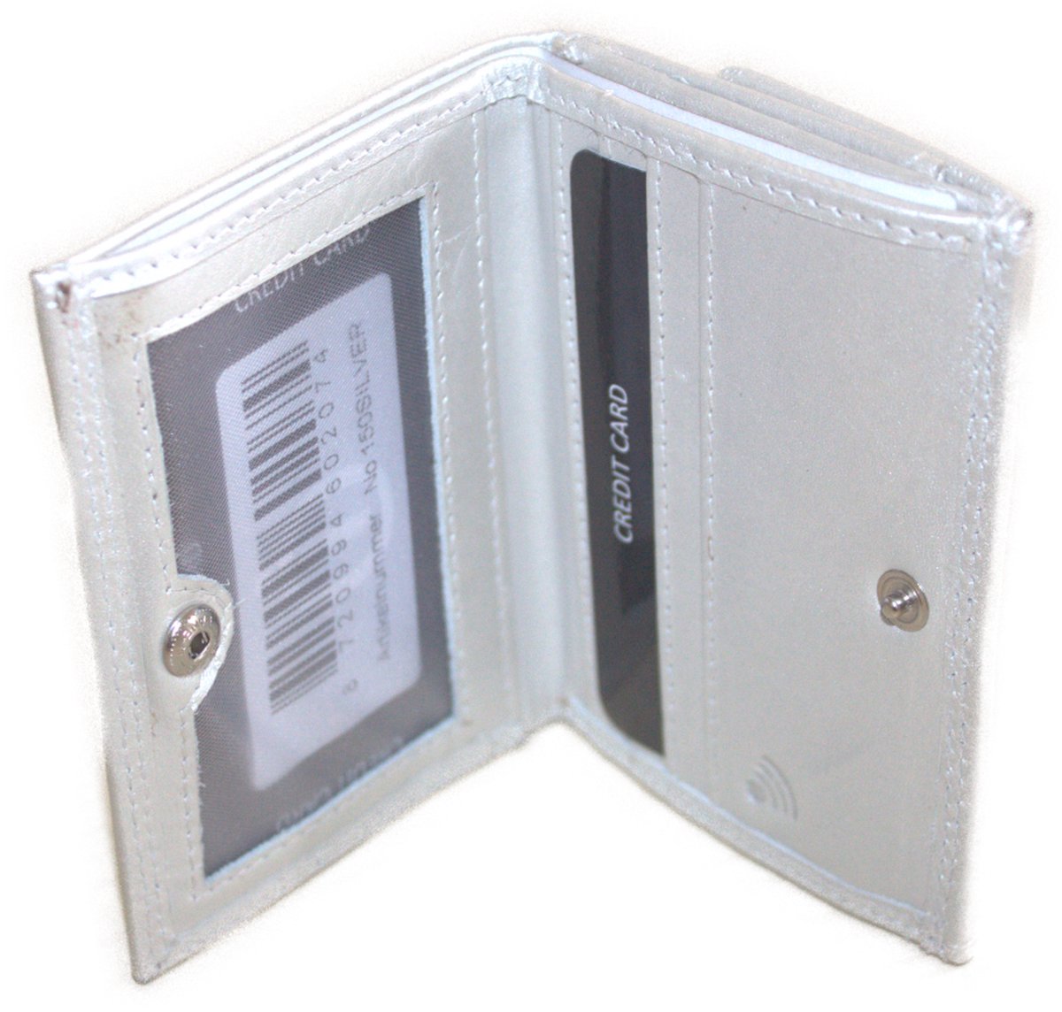 OI zilverkleurig leren portemonneetje afsluitbaar/ zeer compact beursje / kleine maar complete portemonnee / anti skim / zilver / 150Silver
