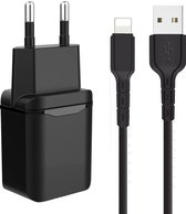 Adapter USB - Oplader Geschikt voor iPhone en iPad - TPE Materiaal - 2 Meter - Oplaadkabel - 12W Vermogen - Adaptive Fast Charger - Incl. Lightning Kabel - Stekkerblok - Zwart