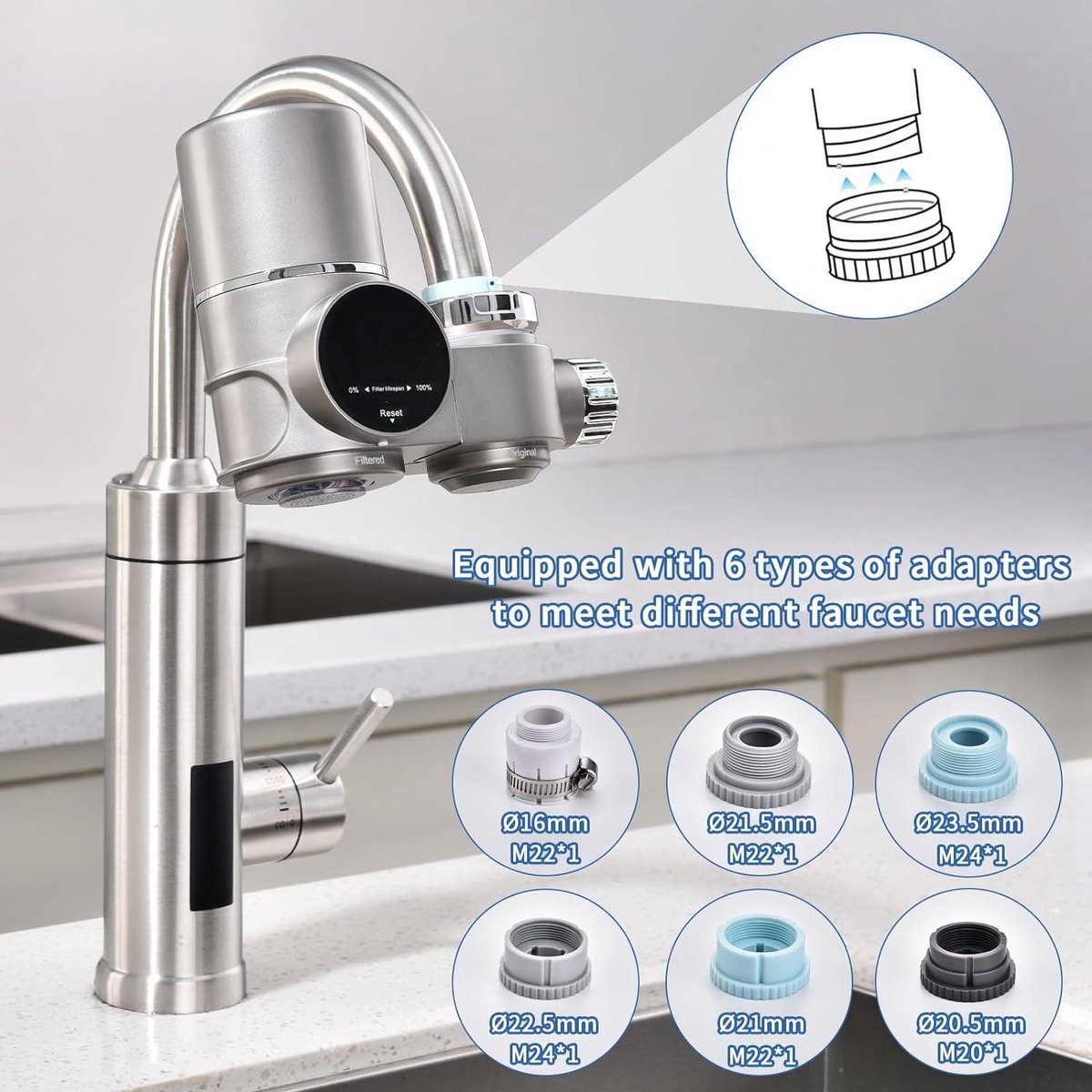 Waterfilter, drinkwater met blauw licht, waterfilter