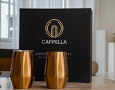 Cappella (set van 2 - Oranje) - Roestvrijstalen wijnglas | Wijnglas als cadeau | Geïsoleerde wijnbeker van 350 ml met deksel | Feestelijke koffiemok, koffiebeker, theebeker, theeglas