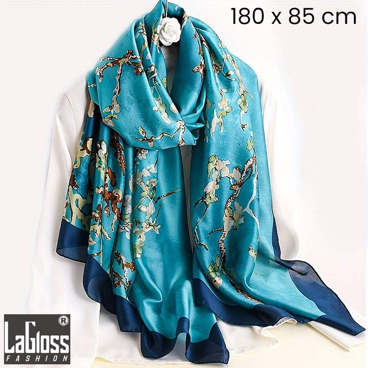 LaGloss® Luxe XL Bohemian Sjaal Turquoise Lentebloesem - Winddicht & Zonbeschermend - Groen / Blauw Kleurblok - 180 x 85 cm %%