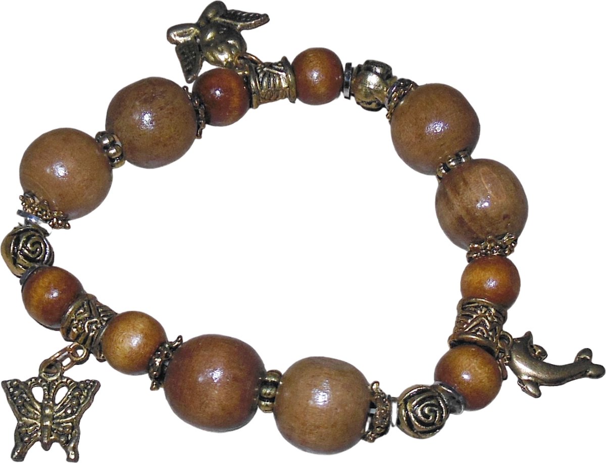 Armband bruin met gouden figuren