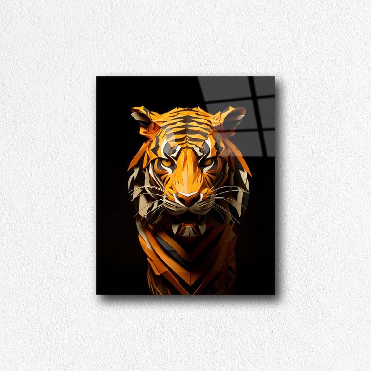 Indoorart - Glasschilderij geometrische tijger 40x60 CM - Afbeelding op plexiglas - Inclusief montagemateriaal