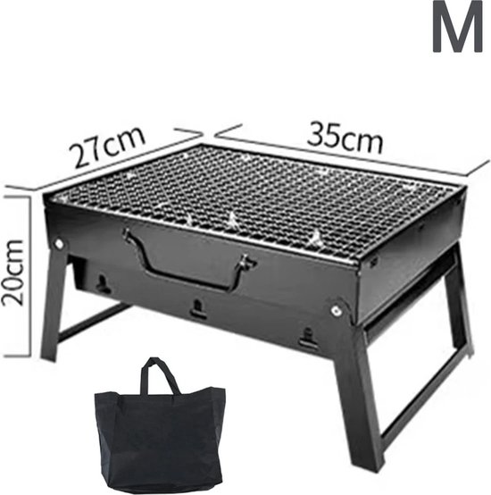 Barbecue Houtskool - Opvouwbare BBQ - Compact - Inklapbare Grill Met Rooster - Camping - Tafel - Strand - Zomer - Picknick - Rechthoekig - Roestvrij Staal - Zwart - 35x27x20 cm — afbeelding 2