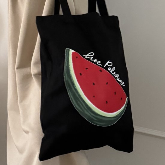 Sac bandoulière Free Palestine - Shopper Palestine - Sac shopping - This is not Watermelon - Gaza - 40x35 cm - Sac en coton - Motif Fruit - Zwart