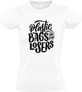 Plastic bags are for losers Dames t-shirt | milieu | grappig | cadeau | Wit