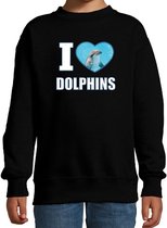 I love dolphins sweater met dieren foto van een dolfijn zwart voor kinderen - cadeau trui dolfijnen liefhebber - kinderkleding / kleding 122/128