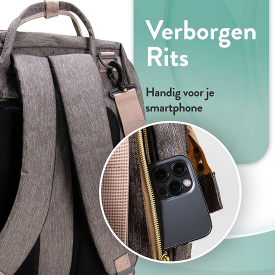 Luiertas rugzak - Monx Luiertas verzorgingstas met uitklapbaar babybedje - Overzichtelijke luierrugzak extra buggy en kinderwagen haken inclusief geïsoleerde flessenhouder - Grijs van Monx — afbeelding 5