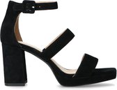 Manfield - Dames - Zwarte suède sandalen met hak - Maat 39