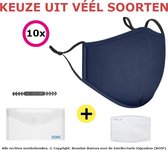 DUONIX 10x Mondkapje Blauw met filter | 100% Katoen | Mondkapje Wasbaar | Mondmasker wasbaar | niet medisch mondkapje | stofmasker