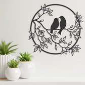 Wanddecoratie - Liefdesvogels - Hout - Wall Art - Muurdecoratie - Zwart - 29 x 30 cm