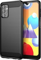 Samsung Galaxy A32 (4G) hoesje - MobyDefend TPU Gelcase - Geborsteld Metaal + Carbonlook - Zwart - GSM Hoesje - Telefoonhoesje Geschikt Voor: Samsung Galaxy A32 (4G)