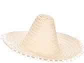 HOANG LONG - Sombrero met pompon rand voor volwassenen - Hoeden > Strohoeden