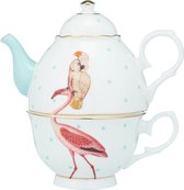 Yvonne Ellen - Série Animaux - Tea For One - Flamingo et Parrot en coffret cadeau - Porcelaine