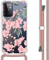 iMoshion Hoesje Geschikt voor Samsung Galaxy A72 Hoesje Met Koord - iMoshion Design Hoesje met Koord - Groen / Transparant / Roze / Cherry Blossom