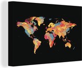 Canvas Wereldkaart - 60x40 - Wanddecoratie Wereldkaart - Spetters - Kleuren