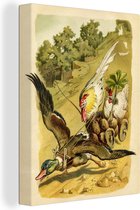 Canvas Schilderij Vintage illustratie van een eend en kippen - 90x120 cm - Wanddecoratie