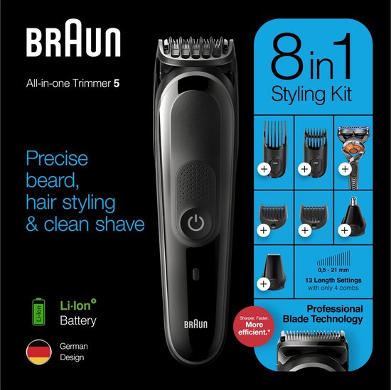 Braun MGK5260 8-in-1 Trimmer, Baardtrimmer Voor Mannen - Gezichts- En Haartrimmer - Zwart/Grijs