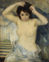 Kunst: Voor het badderen van Pierre-Auguste Renoir. Schilderij op aluminium, formaat is 45x100 CM