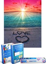 Crafterman™ Diamond Painting Pakket Volledig Volwassenen - Zonsondergang op het strand met love tekst - 25x35cm - vierkante steentjes - Met tijdelijk 2 E-Books - kerstcadeau