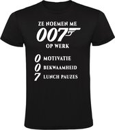 Ze noemen me 007 op het werk Heren t-shirt | James Bond | werk | werken | motivatie | grappig | cadeau | Zwart