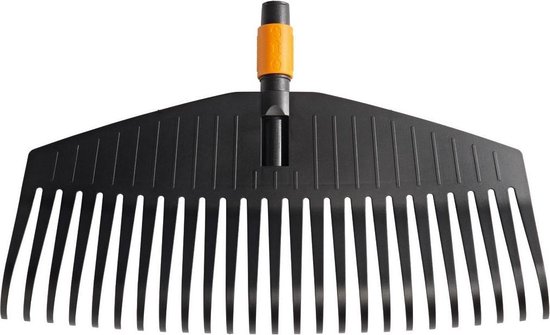 Zwarte Fiskars bladhark met oranje koppelingsmechanisme, 25 tanden.