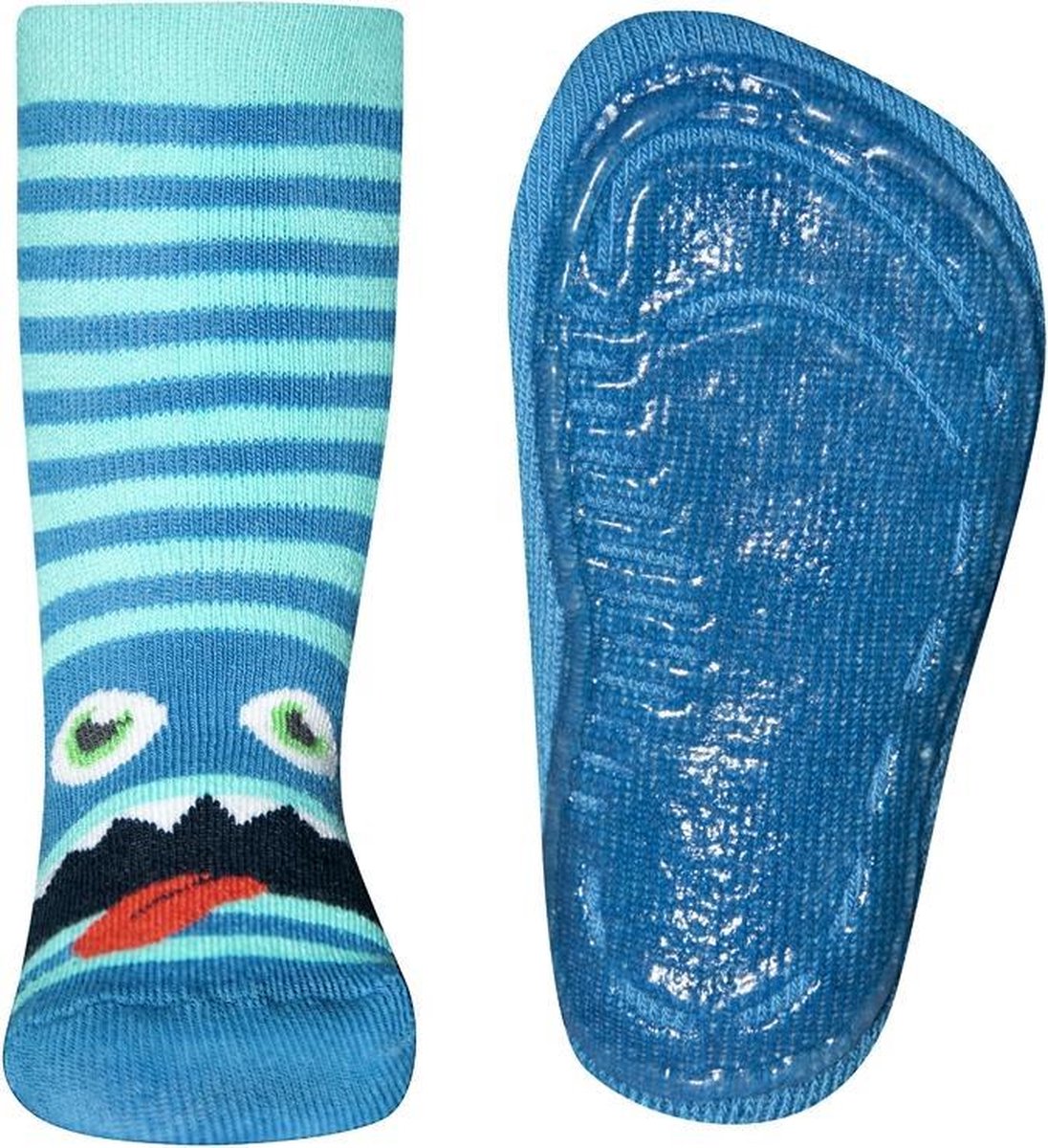 Antislipsok blauw gestreept met monsterkop-18/19