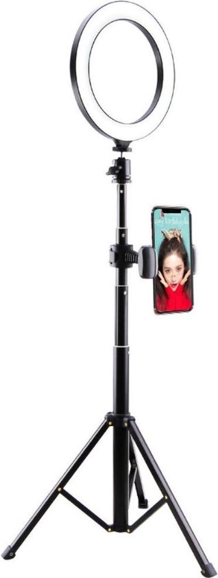 Selfie Ring Licht Tripod met Statief en Telefoonhouder voor Smartphone Zwart - GSM - Mobiel