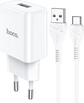 HOCO N9 Especial - Compacte USB Oplader - EU Plug - Universele 10W Lader + USB naar USB-C Kabel - Voor Android Smartphones - Wit