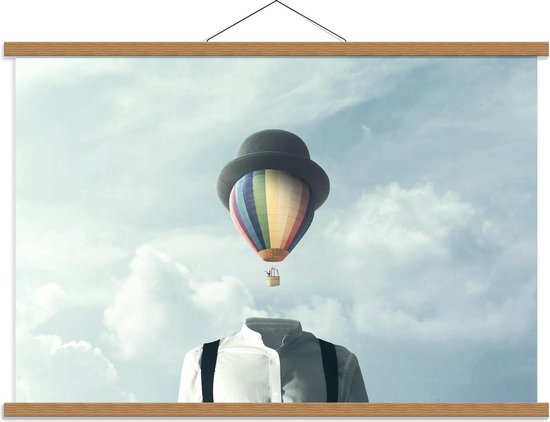 Schoolplaat – Surrealisme van Persoon met Hoofd van Luchtballon - 90x60cm Foto op Textielposter (Wanddecoratie op Schoolplaat)