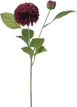 Kunstbloem - Zijde - Dahlia - Burgundy - 60 cm - Boeket van 5 stuks - In cadeauverpakking met gekleurd lint