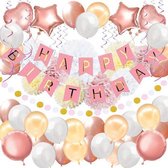 JDBOS ® Verjaardag versiering ROZE - XXL pakket - Ballonnen - Pompoms - Voor elke leeftijd!