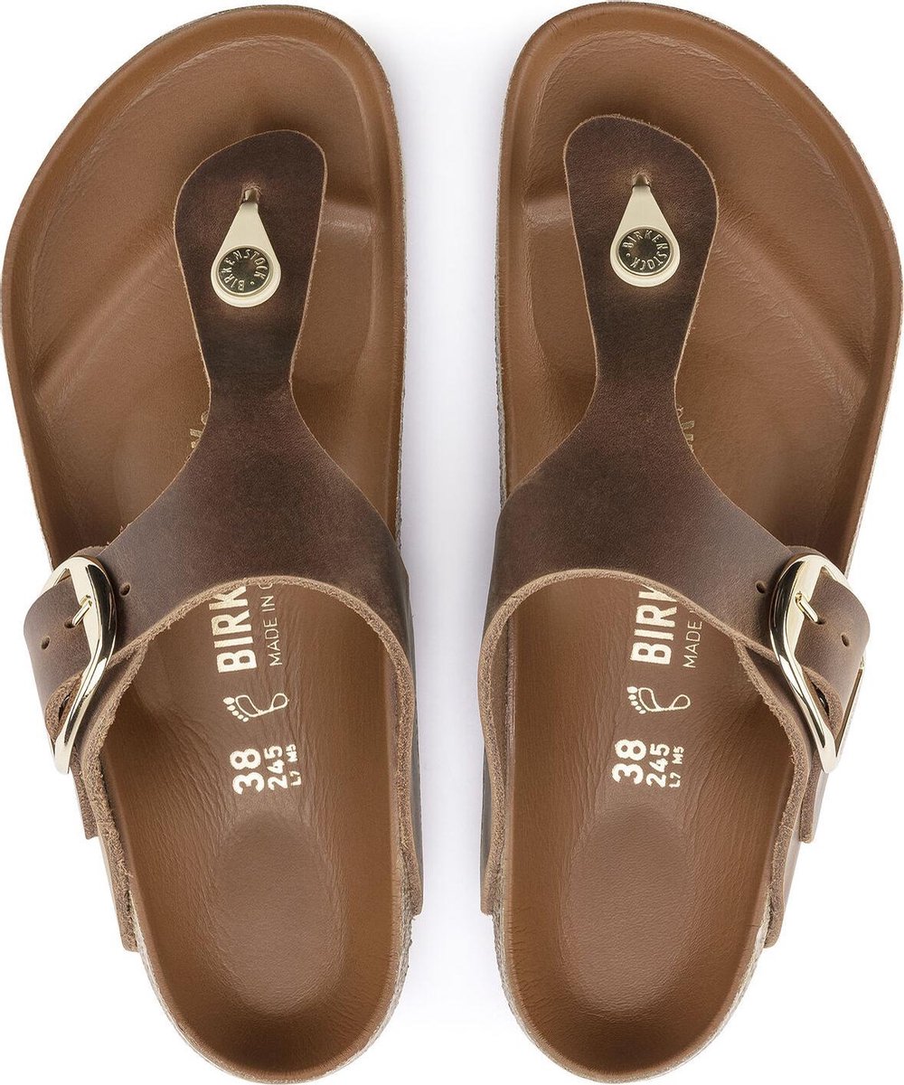 Birkenstock Gizeh Dames Slippers Big Buckle Cognac Leer Narrow-fit Bruin