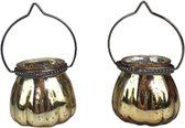 Theelichthouder INEZ - Goud - Glas / Metaal - Ø 5 x h 6,5 cm - Set van 2 - Waxinelichthouder – Waxinelicht – Gezellig – Sfeer – Kerst – Feestdagen – Licht – Wintertijd – Herfst – T