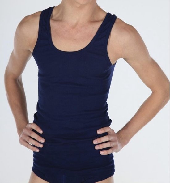 Set van stuks beeren heren hemd/singlet navy blauw 100% katoen - Herenondergoed hemden, maat: L