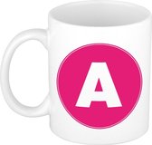 Mok / beker met de letter A roze bedrukking voor het maken van een naam / woord - koffiebeker / koffiemok - namen beker