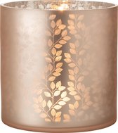 J-Line Windlicht Blaadjes Glas Lichtroze/Zilver
