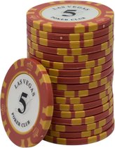 Las Vegas poker club Poker Chips 5 rood (25 stuks) - pokerfiches - poker fiches - clay chips - pokerspel - pokerset - poker set