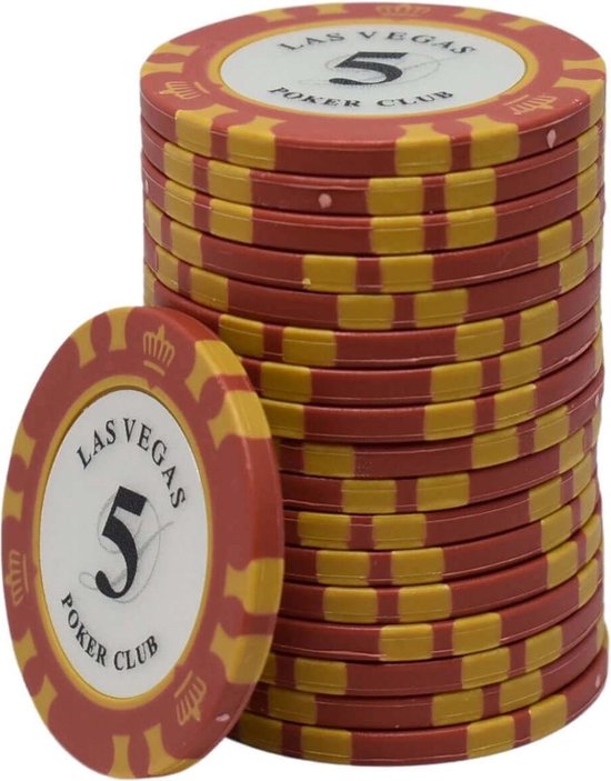 Afbeelding van het spel Las Vegas poker club clay chips 5 rood (25 stuks)