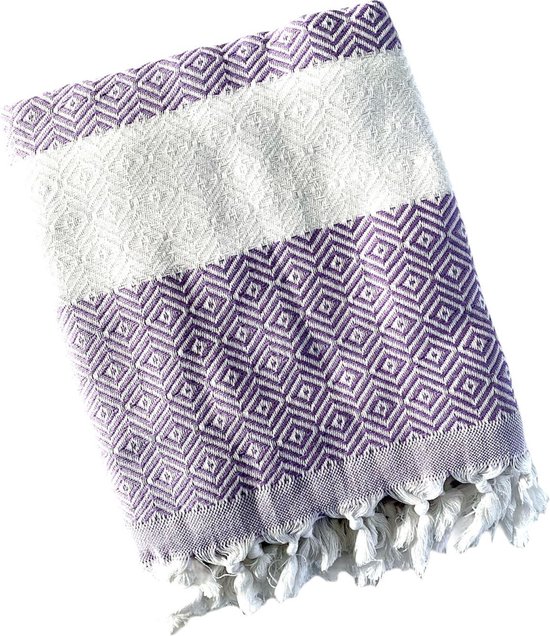serviette de plage a sunny day - serviette hammam - serviette de bain - serviette de plage - 100x200 cm - 100% coton - violet / blanc