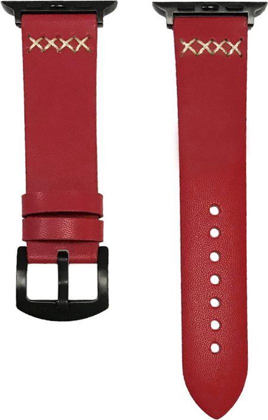 Fungus - Smartwatch bandje - Geschikt voor Apple Watch 42 / 44 / 45 / 49 mm - Series 1 2 3 4 5 6 7 8 9 SE Ultra iWatch - PU leer - Vier kruis - Rood