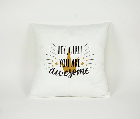 Kussensloop Hey Girl you are Awesome - Sierkussen - Decoratie - Meisjes / Kinderkamer - 45x45cm - Exclusief Vulling - PillowCity - Pillowcity