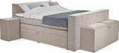 Beddenleeuw Boxspring Bed met opbergruimte - DeLuxe Yara - 180x210 - Incl. Hoofdbord + Matras en Topper - Ecru