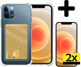 Hoes voor iPhone 12 Pro Hoesje Pasjeshouder Case Met 2x Screenprotector - Hoes voor iPhone 12 Pro Pasjeshouder Card Case Hoesje Met 2x Screenprotector - Transparant
