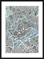 Middelburg centrum - stadskaart | Inclusief strakke moderne lijst | stadsplattegrond | poster van de stad| 40x30cm