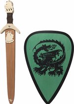 houtenzwaard met schede Leeuw en ridderschild groen met draak kinderzwaard schild houten ridder zwaard ridderzwaard