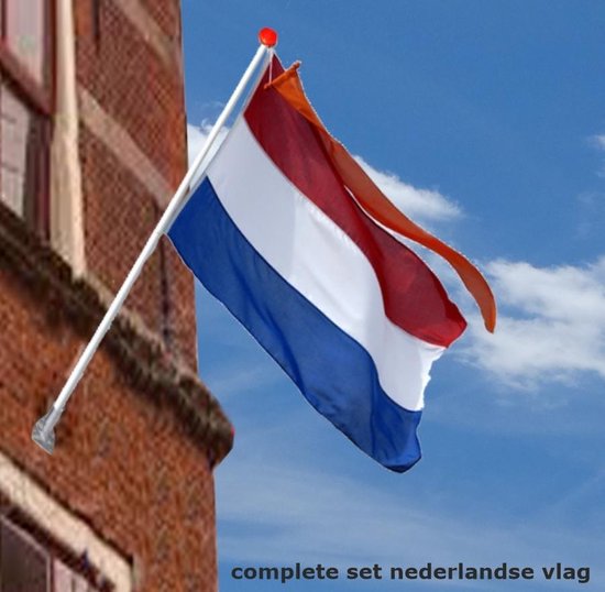 Nederlandse vlag met stok, wimpel en houder | Complete set